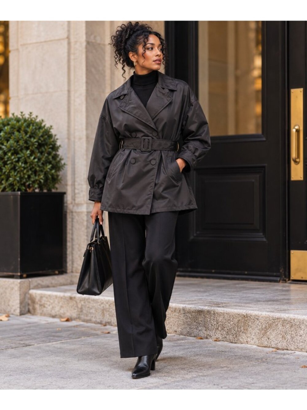 XOE New York Barneys Black Belted Trench Jacket Women’s S Oversized Nylon